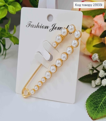 Брошь металл, Заколка золотого цвета, в жемчужинах 7,5см 235331 фото 1