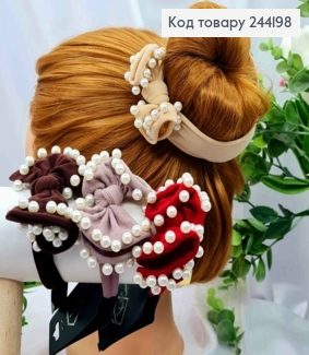 Резинка с Жемчужинами на Бантику, 4,5см, Цвета в ассортименте (качественный капрон) 244198 фото