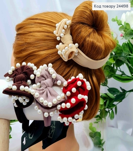 Резинка с Жемчужинами на Бантику, 4,5см, Цвета в ассортименте (качественный капрон) 244198 фото 1