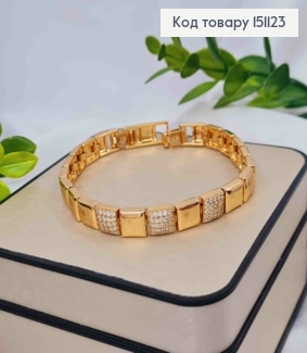 Браслет плетеный Квадратными пластинами украшен камешками, дл. 17+2см, Xuping 18K 151123 фото