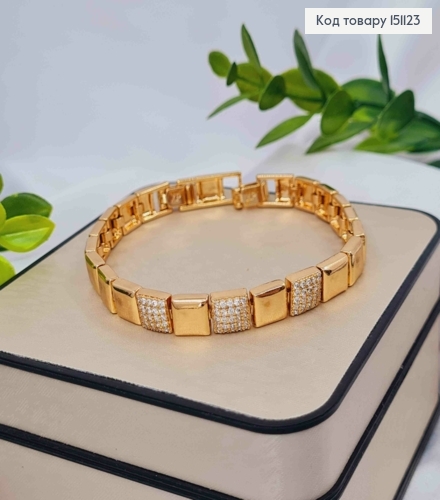 Браслет плетеный Квадратными пластинами украшен камешками, дл. 17+2см, Xuping 18K 151123 фото 1