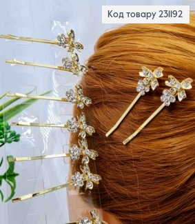 Набір невидимок (12шт), "Квітка з Бантиком" з Блискучими камінцями, 5см, Золотого кольору 231192 фото