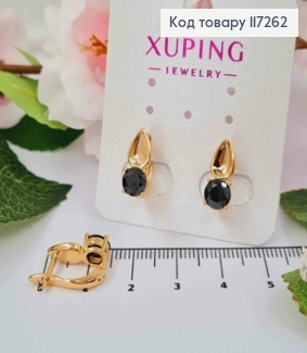 Серьги "Капелька" с черным камнем, длина 1,5см, англ. застежка XUPING 18K 117262 фото