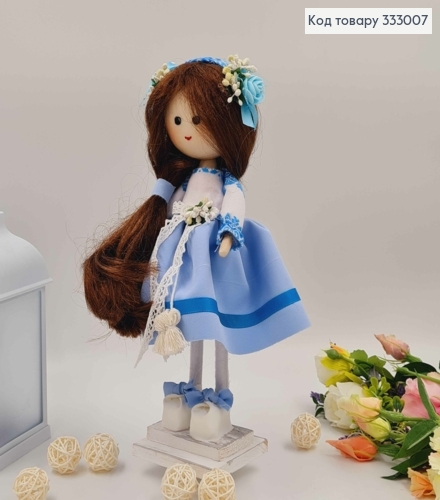 Кукла ДЕВОЧКА, "С рясовыми волосами" в голубом платье, высота 32см, ручная работа, Украина 333007 фото 1