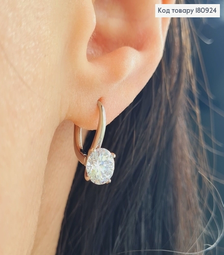 Серьги родованные с камнем 8мм, длина 1,6см, англ. заст. Xuping  180924 фото 1