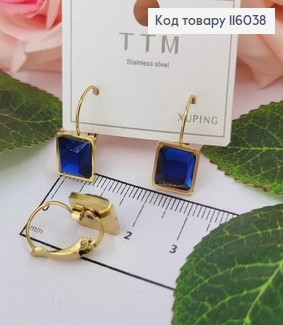 Серьги "Глубина души" с синим квадратным камнем, 1см, франц. застежка, Xuping 18K 116038 фото