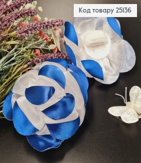 Бант белый из синим 10см 25136 фото