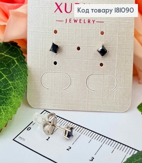 Серьги, гвоздики, с Квадратным Черным камнем 3мм, Xuping 181090 фото