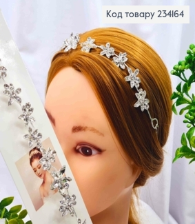 Гілочка у волосся, Срібного кольору, "Міні Квітки" прикрашена Блискучими камінцями, 27см 234164 фото