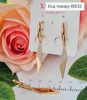 Серьги "Удлиненные ромбы" с подвеской 2,5см в камешках, англ. зам. Xuping 18K 115632 фото