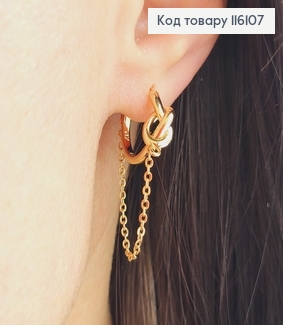 Серьги кольца 1,5см, с узелком и подвеской цепочкой, Xuping 18K 116107 фото