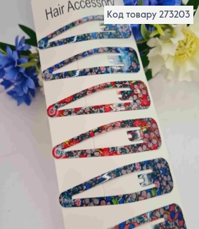 Заколки тік-так, з Квітами, кольорові, 6,5см, 10шт/уп 273203 фото