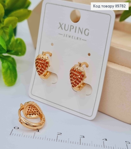 Серьги кольца "Клубничка" украшены Красными камешками, диаметр 1,2см, Xuping 18K 119782 фото 2