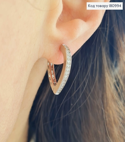 Сережки кільця родовані, у вигляді сердечок, з камінцями, 1,8см. Xuping 180994 фото 2