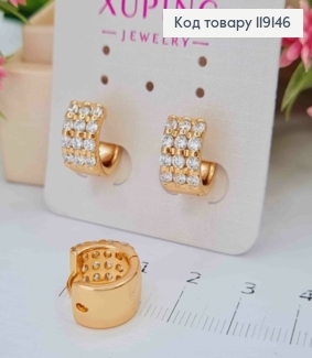 Серьги кольца "Изысканные" украшены Блестящими камешками, диаметр 1,4см, ширина 7мм. XUPING 18K 119146 фото