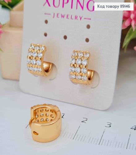 Серьги кольца "Изысканные" украшены Блестящими камешками, диаметр 1,4см, ширина 7мм. XUPING 18K 119146 фото 1