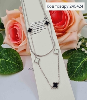 Цепочка двойная, Van Cleef, Черные и белые подвески, дл. 45+5см, Stainless Steel 240424 фото