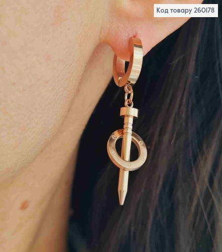 Серьги кольца (1см), медного цвета, стилизованные под Картье, 3,5см, сталь Stainless Steel 260178 фото 2