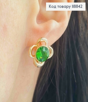 Сережки "Богемна Квітка" з Зеленим каменем Сваровскі, 1,8см, англ. застібка, Xuping 18К 118842 фото