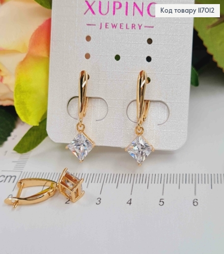 Серьги с подвеской квадратным камнем, 2,5см, англ. Xuping 18K 117012 фото 2