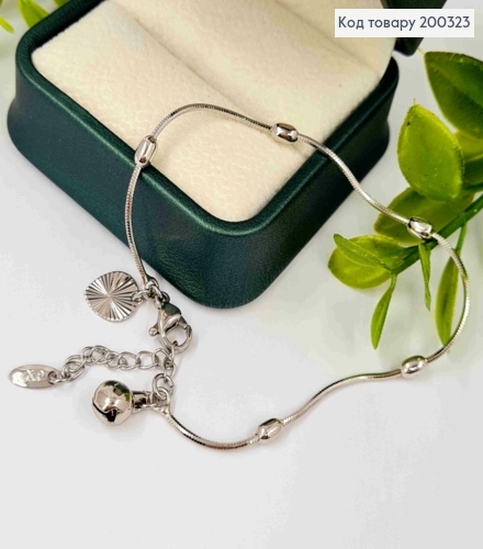 Браслет родований плетіння СНЕЙК з Овальними кульками,  довжина 17+3см, Xuping 200323 фото 1