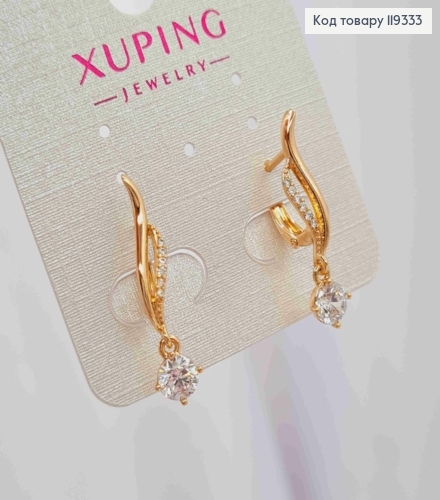 Серьги с камешками и подвесным Блестящим камнем, длина 2+0,5см, английская застежка, XUPING 18K 119333 фото 3