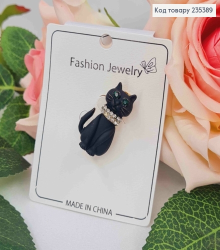 Брошь, "Черный Котик" с камешками, 3см 235389 фото 1
