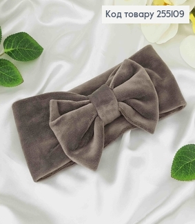 Повязка Бант, мягкий велюр, детская, Мокко, 20*9см, ручная работа, Украина. 275071 фото