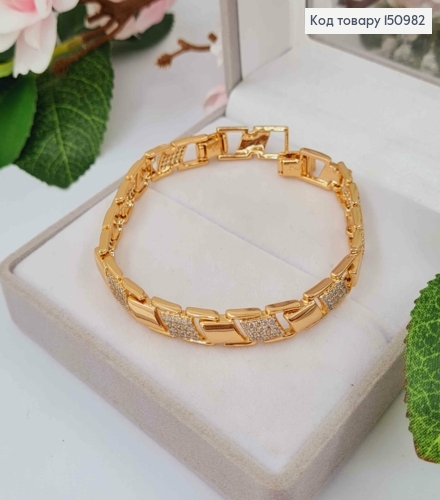 Браслет плетение Пластинками с Блестящими камешками, длина 19см, ширина 8мм, Xuping 18К. 150982 фото 1