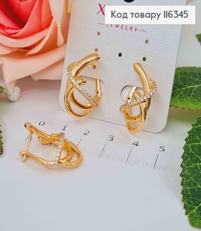 Серьги, "Две волны" с дорожкой из камешков, 2,5см, англ. зам. Xuping 18K 116345 фото