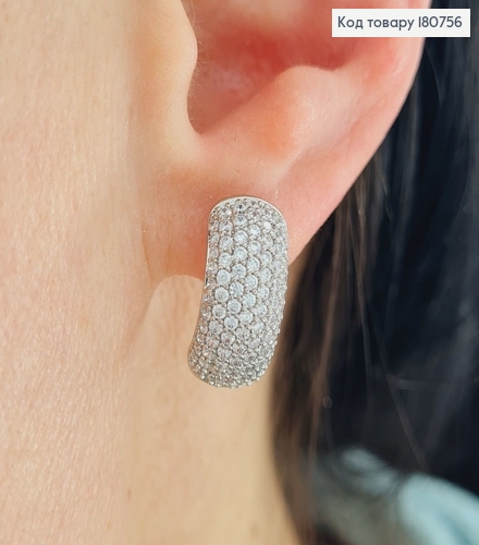 Сережки родированіе Пластинка в камнях, 1,5*0,7см, Xuping 180756 фото 2