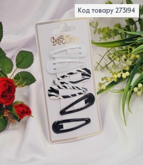 Заколки Тік-Так, Чорні/Білі/Смугасті, 6шт/уп, 5см, Beautify. 273194 фото