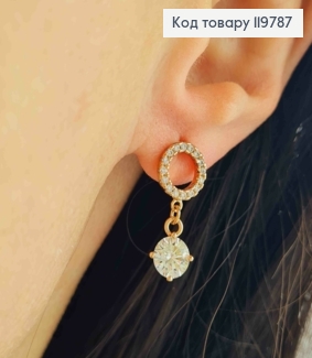 Серьги гвоздики "Коло" с блестящими камешками и подвесным камнем, размер 0,8+1,2см, Xuping 18K 119787 фото