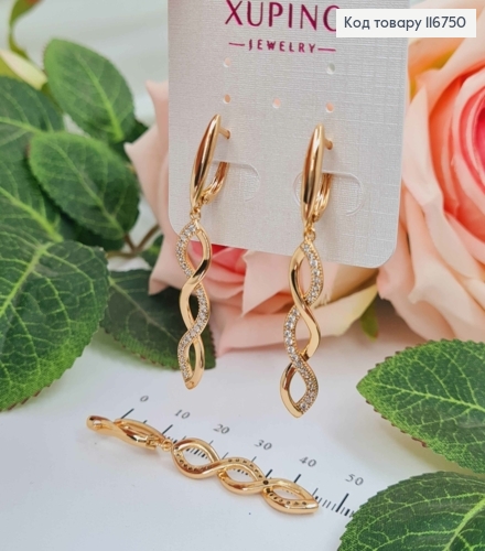 Сережки Сспіраль ДНК, в камінцях, 5см, англ.заст. Xuping 18K 116750 фото 1