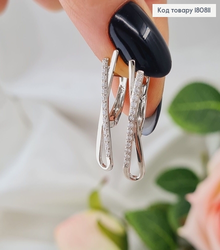 Сережки родированые Лента с камнями (англ.застежка), 2,5*0,5см, Xuping 180811 фото 1