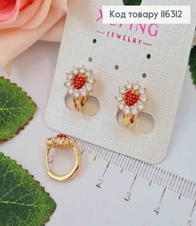 Серьги кольца 1см, Клубничка в оправе из камешков, 1см Xuping 18K 116312 фото