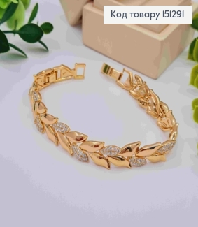 Браслет плетіння пластинками "Листя" прикрашений камінцями, довжина 17+2см, Xuping 18K 151291 фото