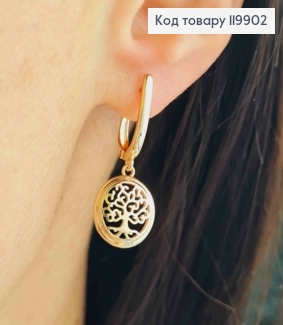 Сережки з підвіскою "Дерево Життя", 1,7+1,2см, англ. застібка, Xuping 18К 119902 фото