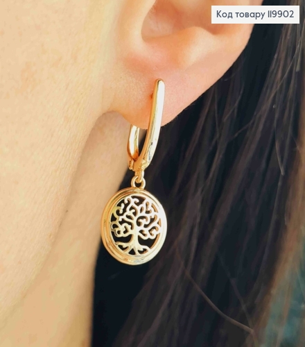 Серьги с подвеской "Дерево Жизни", 1,7+1,2см, англ. застежка, Xuping 18К 119902 фото 1