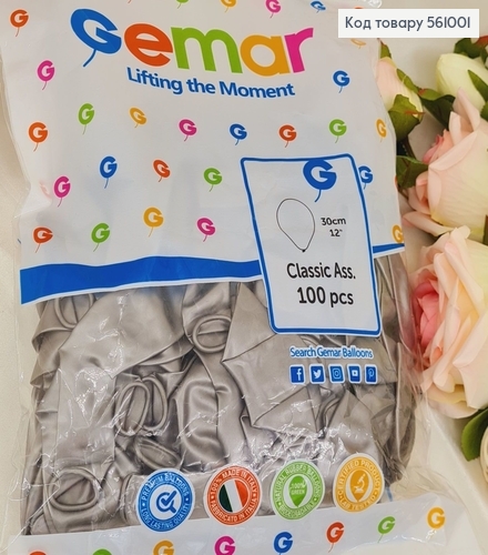 Воздушный шар латексный 12' Gemar молочная перламутровый (30 см), 100 шт 561001 фото 1