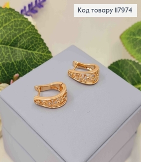 Серьги овальные "Ажурные" украшены камешком, 1,7см, английская застежка, Xuping 18K. 117974 фото