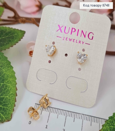 Серьги гвоздики, с блестящим камнем в виде сердца, 8*8мм, XUPING 18K 117411 фото 1