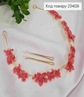 Гілочка для волосся, з Квітами та камінчиками, Рожевого кольору, 29см 234126 фото