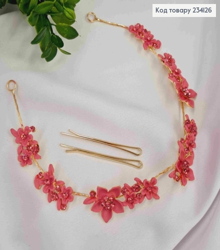 Гілочка для волосся, з Квітами та камінчиками, Рожевого кольору, 29см 234126 фото 1