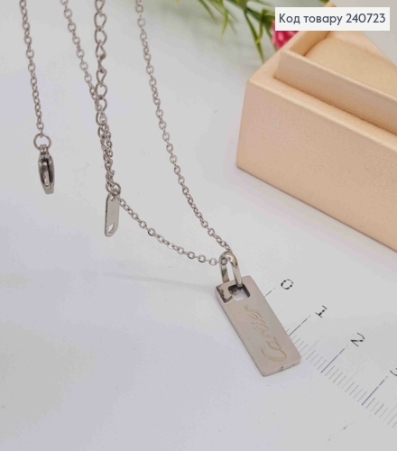Цепочка серебряного цвета, с прямоугольной подвеской Cartier, 40+5см, сталь Stainless Steel 240723 фото 1