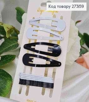 Заколки Тік-Так, 4 шт. Білі/Чорні + невидимки 8шт. 273159 фото