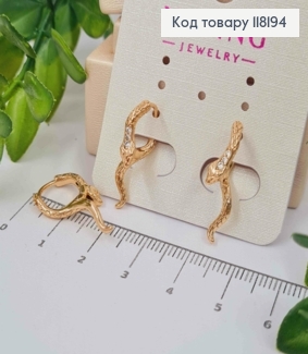 Серьги кольца "ЗМЕЯ" с Блестящими камешками, диаметр 1,3см, Xuping 18К 118194 фото