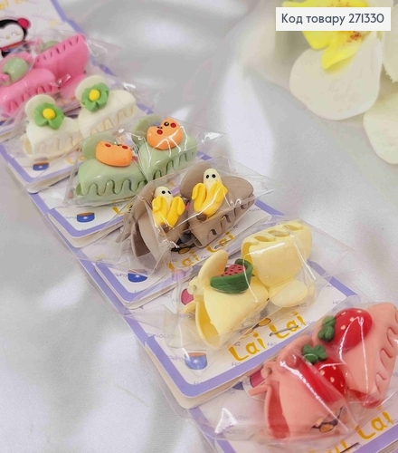 Заколка краб (20шт/уп)дитяча 2,5см з фруктами в асортименті 271330 фото 2