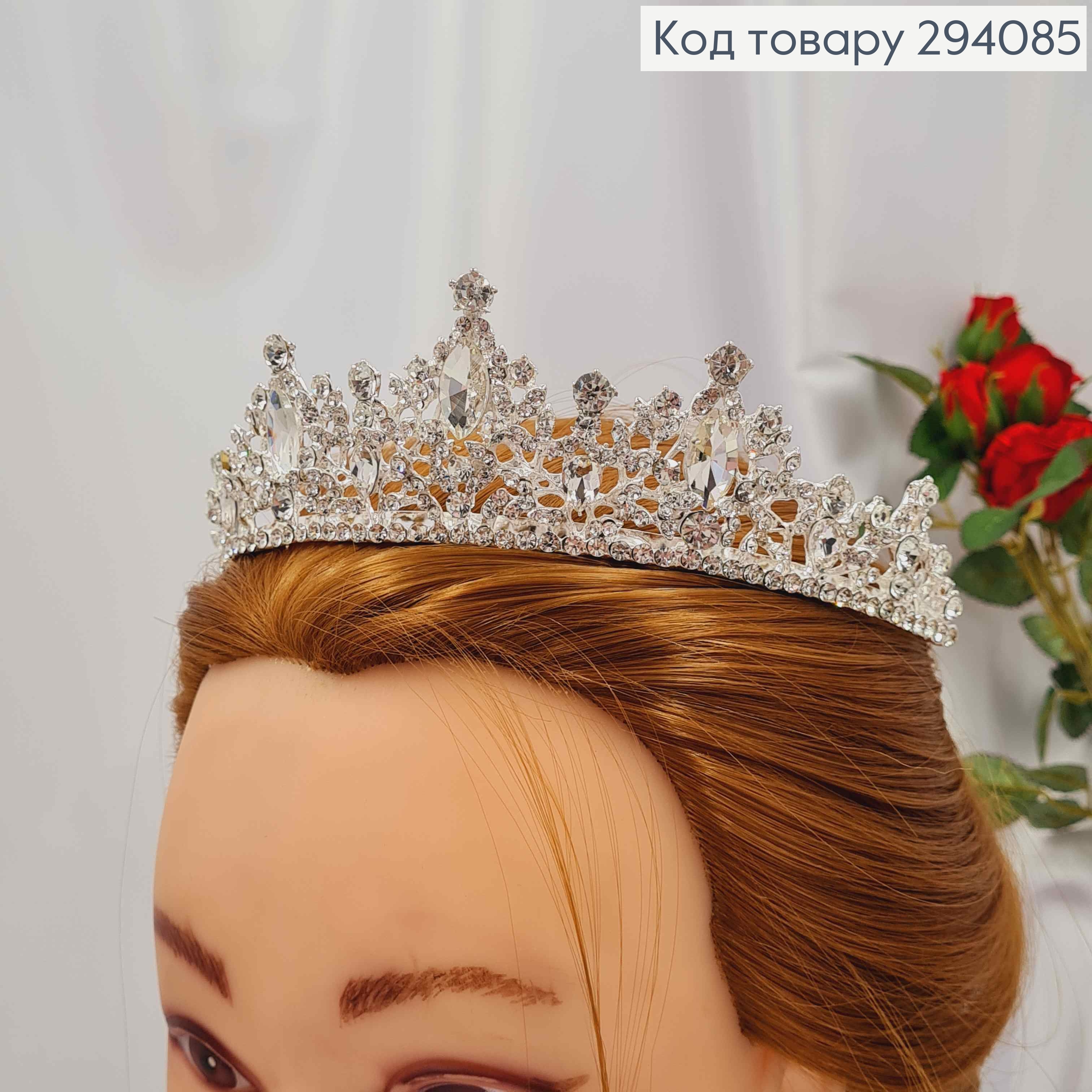 Тиара под серебро, "Викторианская" с белыми камешками. 294085 фото 1