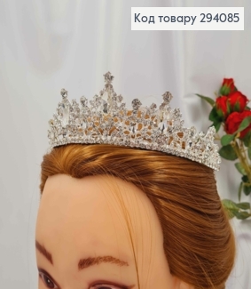 Тиара под серебро, "Викторианская" с белыми камешками. 294085 фото